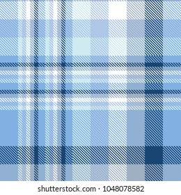 Seamless plaid check pattern in shades of blue, navy and white. Checkered fabric texture for digital textile printing.  