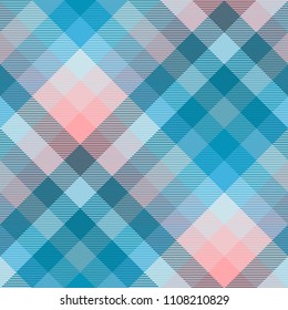 Seamless plaid check pattern in shades of  blue and pink. Classic countryside fashion print. 