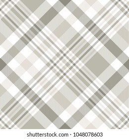 Seamless plaid check pattern in taupe and white. Classic fabric texture for digital textile printing.  