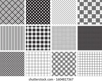 Seamless Plaid, Check and stripe Patterns, Black
