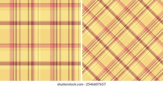 Seamless plaid check of vector pattern tartan with a background textile texture fabric. Set in food colours. Messy stripe art.