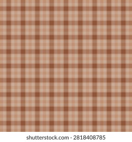 Seamless plaid checkered pattern in warm brown and beige earth tones. Flat vector geometric background for autumn menswear, flannel shirt fabric, rustic decor and wrapping paper.