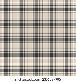Seamless plaid and checkered patterns in black brown and white for textile design. Tartan plaid pattern with square-shaped background for a fabric print. Vector illustration.
