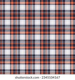 Seamless plaid and checkered patterns in dark blue white and orange for textile design. Tartan plaid pattern graphic background for a fabric print. Vector design.