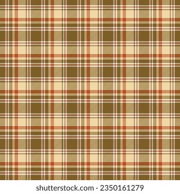 Nahtlose gepolsterte und karierte Muster in grünem Beige und Orange für die Textilgestaltung. Tartan plaid Muster grafischen Hintergrund für einen Stoffdruck. Vektorgrafik.