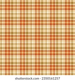 Seamless plaid and checkered patterns in orange green and beige for textile design. Tartan plaid pattern graphic background for a fabric print. Vector illustration.