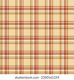 Seamless plaid and checkered patterns in orange green and beige for textile design. Tartan plaid pattern graphic background for a fabric print. Vector illustration.