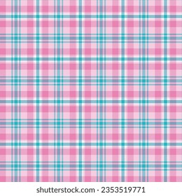 Seamless plaid and checkered patterns in pink turquoise and white for textile baby and kid's design. Tartan plaid pattern graphic background for a fabric print. Vector illustration.