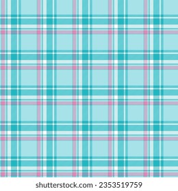 Seamless plaid and checkered patterns in turquoise pink and white for textile baby and kid's design. Tartan plaid pattern graphic background for a fabric print. Vector illustration.