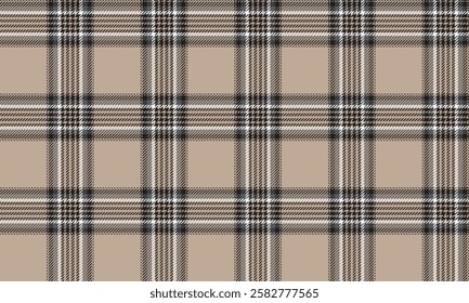 Seamless plaid, cream, black, and white, perfectly designed for use in clothing designs such as skirts and pants, creating a classic and modern feel at the same time.