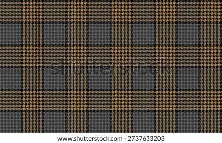 Seamless plaid fabric in black, gray, and yellow is ideal for clothing design, creating skirts, trousers, dresses, and shirts, adding a unique and modern fashion touch.