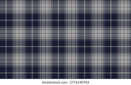 Seamless plaid fabric in blue, gray, and black for textiles and fashion. Suitable for clothing, skirts, trousers, and dresses, adding a touch of modern sophistication with understated elegance.