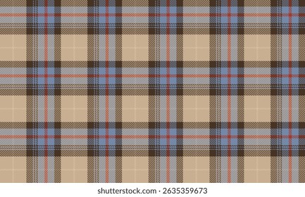 Seamless plaid fabric, cream, blue, brown, orange for textiles and sewing clothes, skirts and pants, giving a warm and modern look, adding classic style to every outfit.
