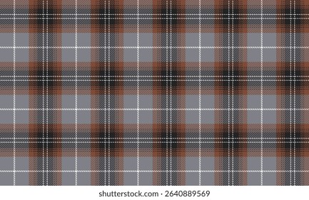 Seamless plaid fabric, grey, black, orange, white for textiles and clothing design such as skirts, pants, casual wear, aprons or others, giving a unique and modern look.