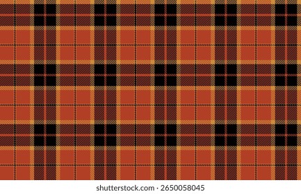 Seamless plaid fabric, orange, black, yellow, classic design, suitable for designing clothes, skirts, pants, tablecloths, aprons, adding a stylish and outstanding look.