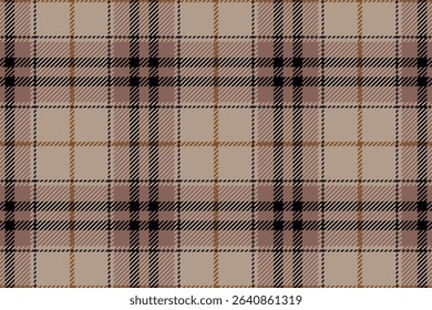 Seamless plaid fabric pattern, beige, pink, black, yellow for textile design, clothes, skirts, pants, shirts, blankets, aprons, add charm to every look, vector illustration.