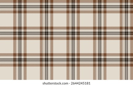 Seamless plaid fabric pattern, beige, brown, white, black, looks elegant and classic, suitable for designing clothes, skirts, pants, shirts, and other clothing in all styles.