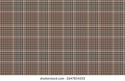 Seamless plaid fabric pattern, beige, black, brown for textile and clothing design, skirt, pants, jacket, dress, apron, elegant and modern style, vector illustration.
