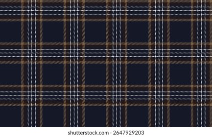 Seamless plaid fabric pattern, blue, brown, yellow, white, suitable for textile design, clothes, skirt, pants, shirt, casual wear, classic pattern for all occasions, vector illustration.