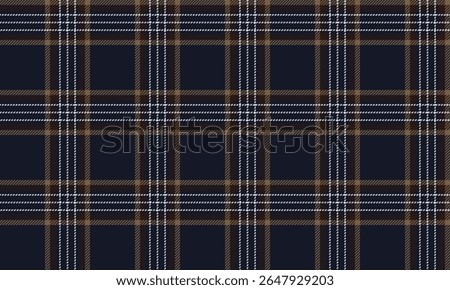 Seamless plaid fabric pattern, blue, brown, yellow, white, suitable for textile design, clothes, skirt, pants, shirt, casual wear, classic pattern for all occasions, vector illustration.