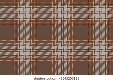 Seamless plaid fabric pattern, brown, beige, orange, natural warm feeling for textile, clothes, skirt, pants, apron in retro style, vector illustration.