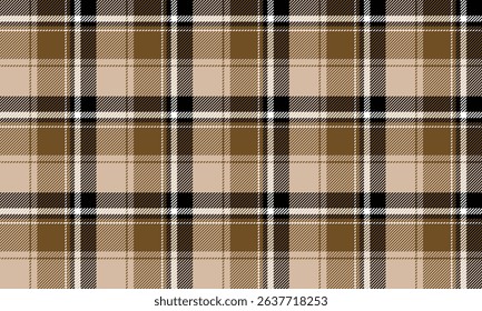 Seamless plaid fabric pattern, cream, brown, black, white for textiles and clothing design, skirts, pants, adding classic and contemporary style charm perfectly.