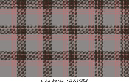 Seamless plaid fabric pattern, grey, pink, brown, suitable for fashion textiles, clothing, skirts and pants, giving a stylish and warm look, vector illustration.