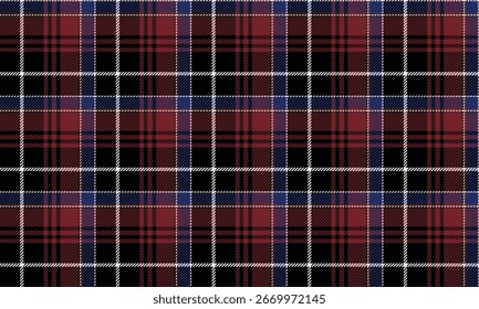 Seamless plaid fabric patterns in black, red, blue, and white for designing clothes, skirts, pants, and shirts. Add charm to a simple yet unique look.