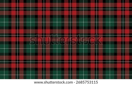 Seamless plaid fabric patterns in green, red, black, and white for designing clothes, skirts, pants, or decorative fabrics. Add charm to your fashion look with a unique touch.