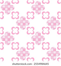 Seamless Plaid flowers Pattern on white background. Traditional Scottish Checkered Background. Seamless pattern designed for Scarf, Dress, Skirt, Fashion Textile Design, Art wallpaper, Wrapping, rug.