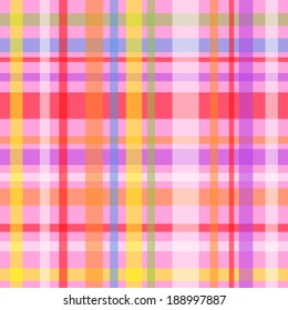 Seamless plaid or gingham pattern, multicolor stripes over pink