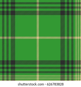 Seamless plaid green tartan check fabric texture. Vector illustration.