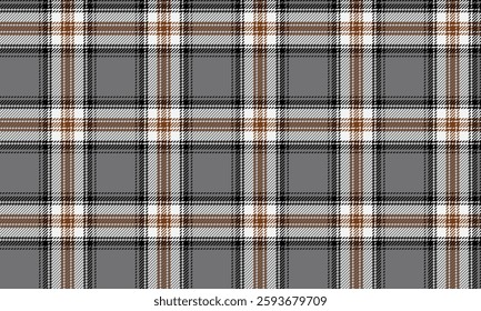 Seamless plaid, grey, white, brown, black, for tailoring clothes such as skirts, pants, and other fashionable clothes that look modern and outstanding.