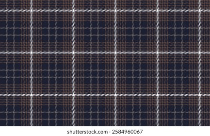 Seamless plaid, navy, brown, white, suitable for creating clothes, skirts, and pants, giving a luxurious and stylish feel.