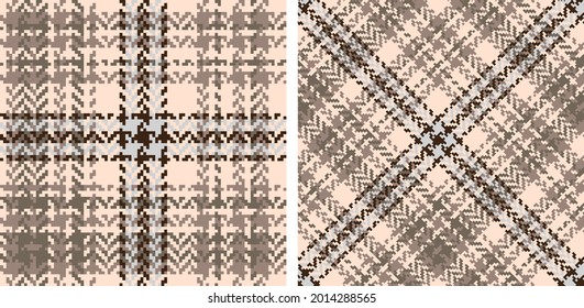 Seamless plaid pattern background set. Classic pixel texture herringbone. Straight and oblique scottish cage. Vector graphics printing on fabric, shirt, textile, curtain and tablecloth.