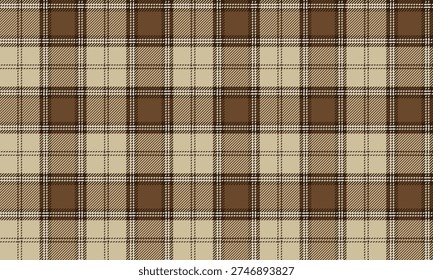 The seamless plaid pattern in beige, brown, and white is versatile and can be used in fashion, textiles, and graphic design, conveying a perfect blend of elegance and natural aesthetics.
