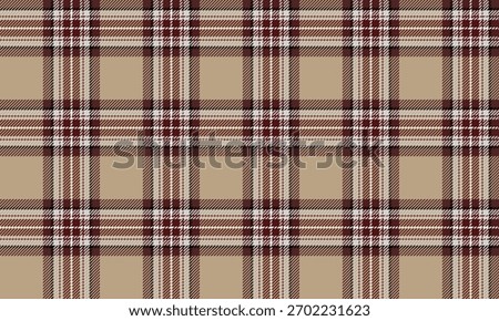 Seamless plaid pattern in beige, brown, and white for designing clothes, skirts, pants, and dresses in minimalist or vintage styles, adding a touch of class.