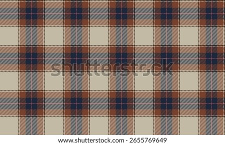 Seamless plaid pattern, beige, orange, blue, mix classic and bright, for fashion textiles, shirts, dresses, skirts and modern pants, vector illustration.