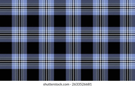Patrón de cuadros sin costuras, negro, azul, blanco, clásico y moderno para el diseño textil y de prendas de vestir como faldas, pantalones y otras modas, dando un aspecto limpio y único.