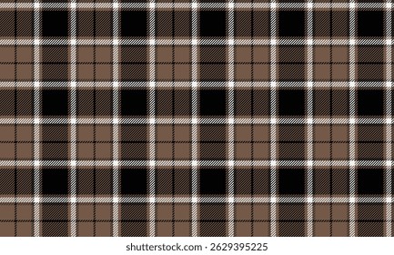Seamless plaid pattern, black, brown, white, suitable for textiles, clothing design, skirts and pants, adding a classic and warm style to any design, vector illustration.