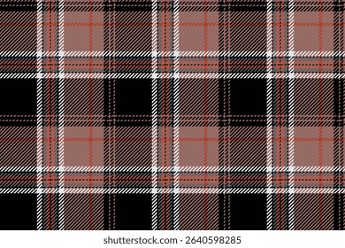 Seamless plaid pattern, black, cream, orange, white for designing clothes, skirts and pants, shirts, blankets, creating a unique and distinctive look, vector illustration.