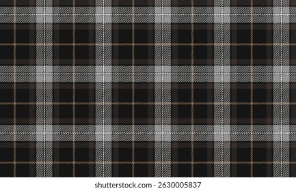Seamless plaid pattern, black, gray, white, yellow, suitable for designing clothes such as skirts, pants or other apparel, creating a distinctive and interesting style.