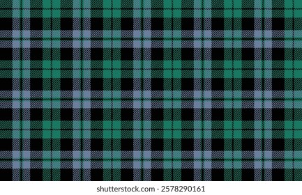 Seamless plaid pattern in black, green and blue tones. Perfect for designing clothes, skirts and pants that require uniqueness and modernity. Vector illustration.