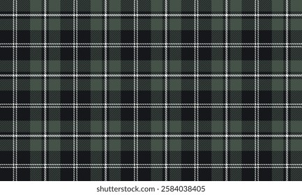 Seamless plaid pattern, black, green, white, suitable for designing clothes, skirts and pants, add chic and trendy to your fashion, vector illustration.