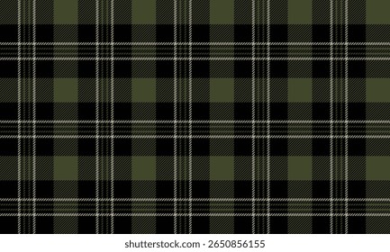 Seamless plaid pattern, black, green, beige for designing clothes, skirts, pants and textile prints, add a touch of flair to fashion products, vector illustration.