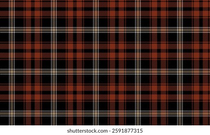 Seamless plaid pattern, black, orange, yellow, white, suitable for designing clothes such as shirts, skirts, pants, adding charm and style to any outfit.