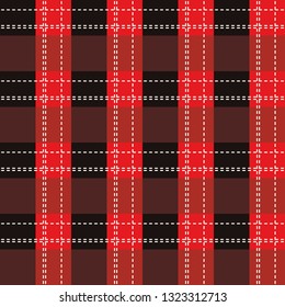 Seamless plaid pattern in black, red and white stripes. Checkered texture for clothing fabric prints, web design, home textile