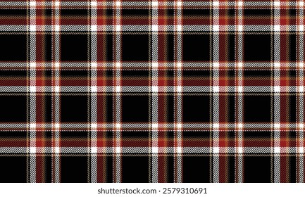 Seamless plaid pattern, black, red, white, yellow, suitable for designing clothes, skirts, pants, giving a stylish and distinctive look, vector illustration.