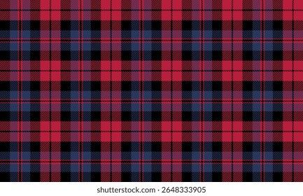 Seamless plaid pattern, black, red, blue, classic design, suitable for designing clothes, skirts, pants, shirts, adding a cool, contemporary look, vector illustration.