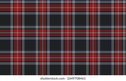 Seamless plaid pattern, black, red, white, bold design, classic style, suitable for designing clothes, skirts, dresses and fashion pants all seasons, vector illustration.